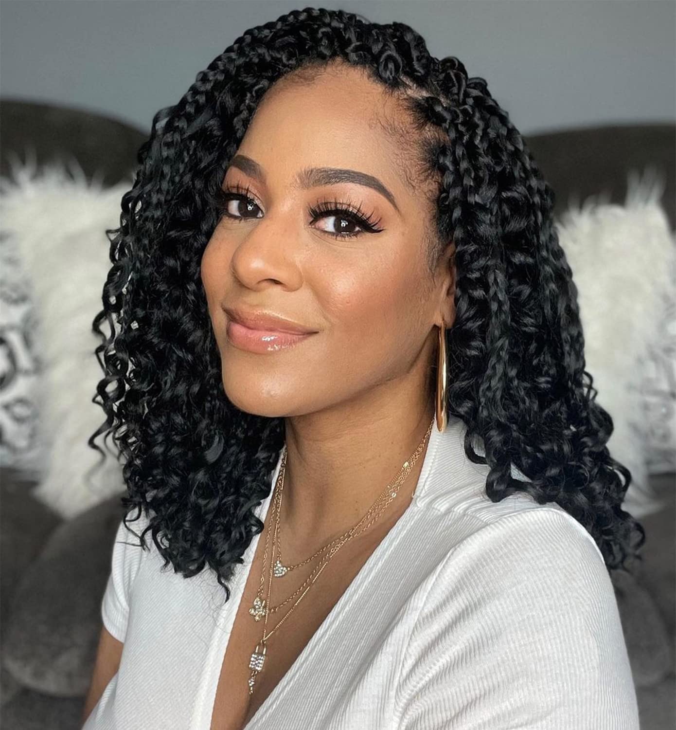 12inch Goddess Box Braids Crochet Hair Crochet Box Braids Curly Ends 3X Bohemian Crochet Box Braids Hair Synthetic Crochet Hair Extensions(12inch(Pack of 8), 1B)