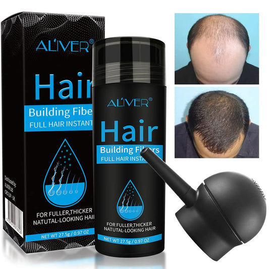 Aliver Hair Building Fibers Spray Pump 2-in-1 Kit Set Natural Hair Loss Concealer for Men & Women, Premium Hair Building Formulation (With Sprayer, BLACK)