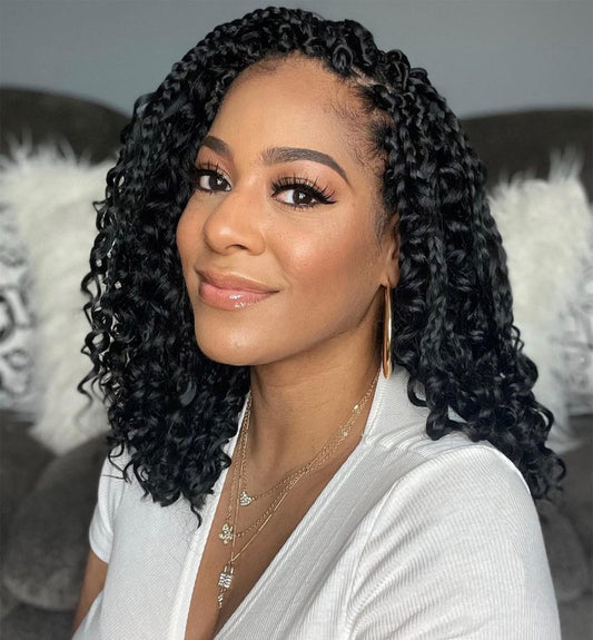 12inch Goddess Box Braids Crochet Hair Crochet Box Braids Curly Ends 3X Bohemian Crochet Box Braids Hair Synthetic Crochet Hair Extensions(12inch(Pack of 8), 1B)
